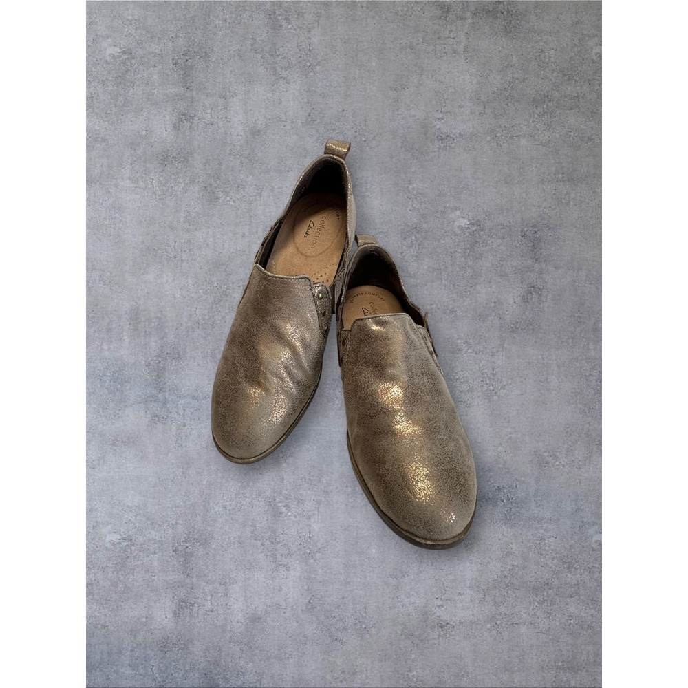 Clarks Collection Slip On Shoes Womens 8 Bronze Metallic Loafers 14885